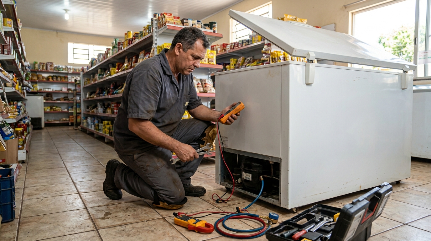 Substituição de termostato de freezer em visita técnica em Aracaju‑SE